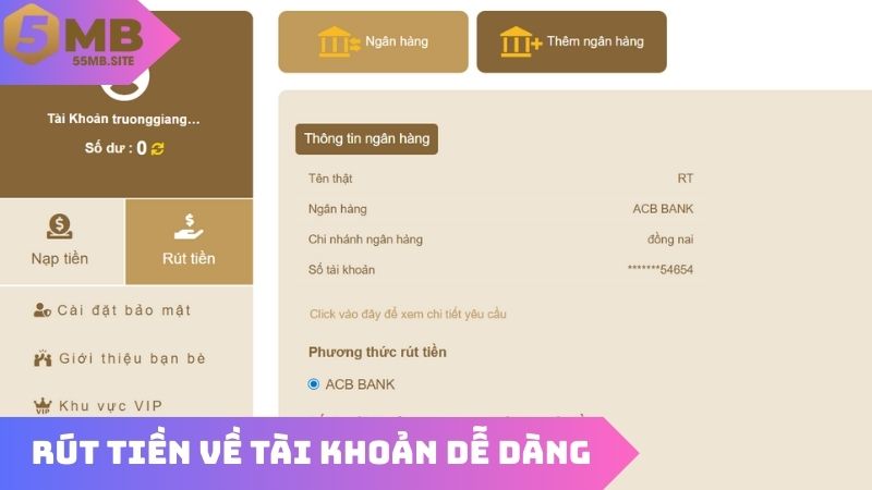 Thủ tục rút tiền về tài khoản dễ dàng