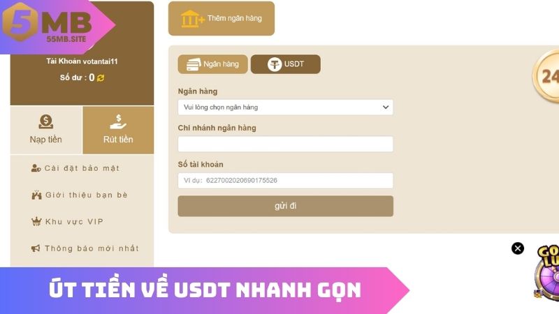 Hướng dẫn rút tiền về USDT nhanh gọn
